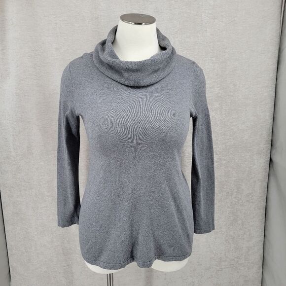 J. Jill Pure Jill Cotton Cashmere Gray Cowl Neck Sweater - Picture 4 of 12